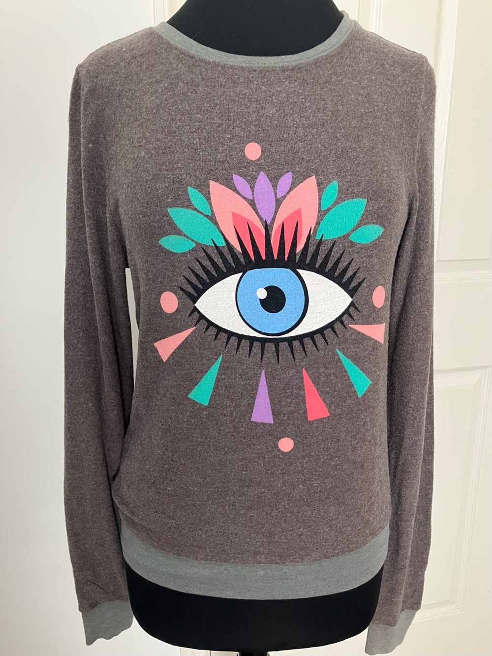 NWOT RARE Wildfox “Third Eye” BBJ Evil Eye Slouchy Sweatshirt Dark Grey Sz. XS